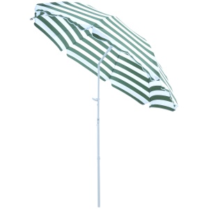 Umbrelă de Plajă cu Acoperiș Înclinabil la 45°, Ø1.8x2 m, Verde și Alb - Img 1