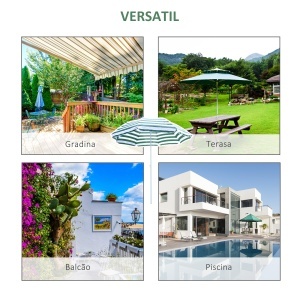 Umbrelă de Plajă cu Acoperiș Înclinabil la 45°, Ø1.8x2 m, Verde și Alb - Img 6