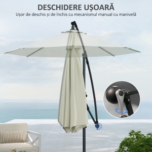 Umbrelă de soare 3 (m) în consolă cu bază transversală , Umbrelă de soare cu manivelă, înclinare și 8 nervuri - Img 6