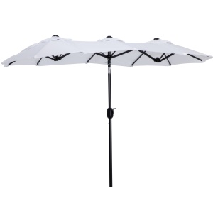 Umbrela de soare de gradina basculabila dubla cu deschidere cu manivela, copertina cu orificii cu ventilatie si 12 nervuri, 295x152x222cm, alb - Img 1