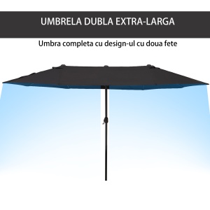 Umbrela de Soare Dubla de Gradina cu Deschidere prevazuta cu Manivela, Otel si Poliester, 460x270x240cm, Negru - Img 4
