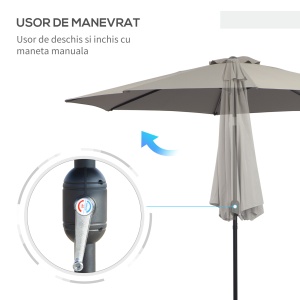 Umbrela de Soare pentru Plaja sau Gradina Impermeabila din Otel Maro Cafea Φ3x2.50m - Img 5