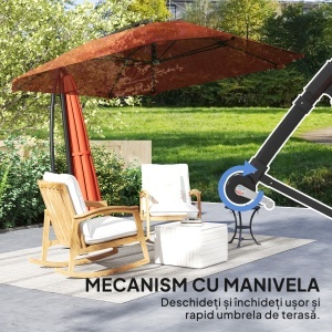 Umbrelă de Soare Suspendată cu Bază în Cruce, Articulație Tip Banană și Manivelă, 304x260x245 cm, Maro - Img 6