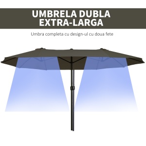 Umbrela Dubla Acoperis de Soare pentru Gradina Extern Tesatura Poliester Gri 2.7*4.6*2.4 - Img 4