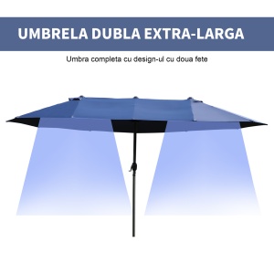 Umbrela Dubla de Gradina cu Deschidere cu manivela, Otel si Poliester, 460x270x240cm, albastra - Img 5