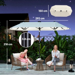 Umbrelă dublă, umbrelă terasă, înclinabilă, cu panou solar, 35 LED-uri, cadru din oțel, bej, 2,92 x 1,50 x 2,18 m - Img 3