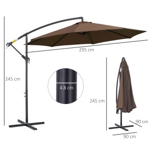 Umbrelă Exterioară cu Manivelă, din Oțel și Poliester Rezistent la UV, Ø295x245 cm, Cafea - Img 3