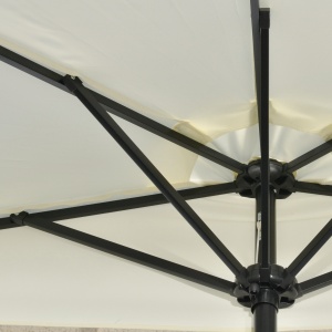 Umbrela Semicirculara cu 20 Lumini LED, Panou Solar, Manivela si Tija in 2 Sectiuni, 265x135x240 cm, Bej - Img 8