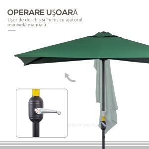 Umbrelă Semicirculară de Perete cu Deschidere cu Manivelă şi Orificii de Ventilaţie, 230x130x245 cm, Verde - Img 4