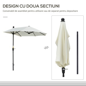 Umbrelă Semicirculară Dublă de Perete cu Deschidere cu Manivelă și Suport în Cruce, 200x190x240 cm, Crem - Img 6