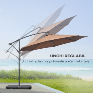 Umbrelă Suspendată cu Bază în Cruce, Greutăţi, Manivelă și Protecţie UV, Ø3x2.5 m, Cafeniu - Img 5