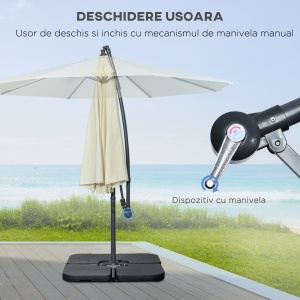 Umbrelă Suspendată cu Bază în Cruce, Greutăţi, Manivelă și Protecţie UV, Ø3x2.5 m, Bej - Img 4