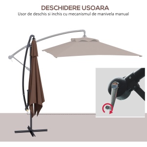 Umbrelă Suspendată cu Orificii de Ventilaţie, Bază în Cruce şi Manivelă, 3x2 m, Maro - Img 4