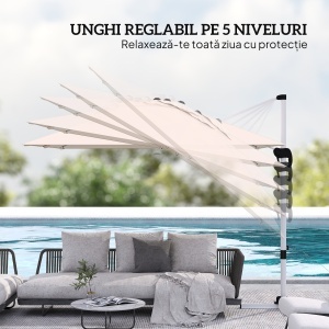 Umbrelă Suspendată Înclinabilă cu Manivelă și Bază în Cruce, UPF50+, Kaki - Img 6