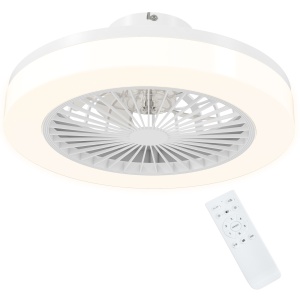 Ventilator de Tavan cu Lumină LED Reglabilă, 6 Viteze și Flux Reversibil, Ventilator din Plastic și Acrilic, Ø46x16 cm, Alb