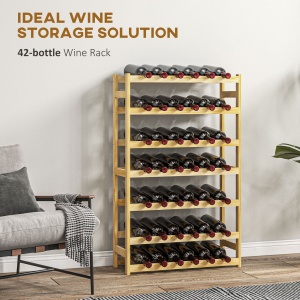 Wooden Wine Rack 42 Bottles, Narrow 7-tier Wine Holder for Home Bar - Img 4