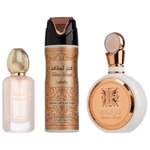 Set Cadou Fakhar Woman Apa de Parfum 100ml + Parfum pentru par 50ml + Deo Spray 200ml, Lattafa