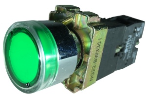 Buton verde iluminat cu revenire pentru tablouri electrice 1NO 6A 1W 230V