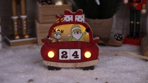 Calendar LED Crăciun cu cuburi mașină, din lemn, cu baterii - Img 1