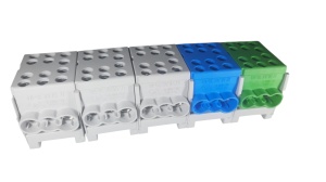 Cleme de distributie derivatie pentru conexiuni trifazice 25mm²/35mm² Cu-Al montaj pe sina DIN 100A 6 intrari per pol/clema