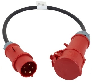 Cordon adaptor industrial flexibil 1 metru CEE 5x2.5mm H07RN-F 400V intrare fisa stecher 5 poli 16A iesire priza 5 poli 32A IP44