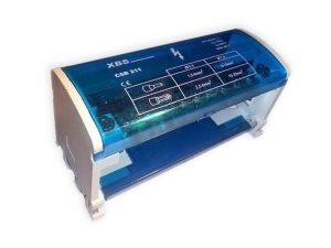 Distribuitor conexiuni 2 poli cu 11 gauri 125A 500V 100x51x45mm prindere pe sina DIN