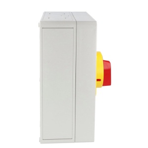 Intrerupator 125A 37kw 0-1 ON-OFF 3 poli IP65 254x180mm cu came industrial aplicat casetat cu maner galben rosu - Img 3