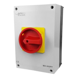 Intrerupator 63A 22kw 0-1 ON-OFF 3 poli 400V AC IP65 industrial aplicat casetat - Img 1