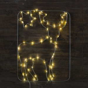 Lumină decorativă Crăciun pt. geam, în formă de ren, cu bat.