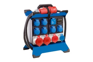 Prelungitor Stecky Duo 4 pentru santier cu 6 prize monofazice schuko 16A 250V. 1 priza monofazica CEE 3 poli 16A , 1 priza trifazica CEE 5 poli 16A , 2 prize trifazice CEE 5 poli 32A IP44 si 2 porturi