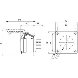 Priza industriala 2 poli 24V 16A incastrabila 70x70mm IP44 - Img 2