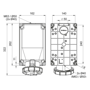 Priza trifazica aplicata 5 poli 125A 3P+N+E 6h CEE 380V IP67 - Img 2