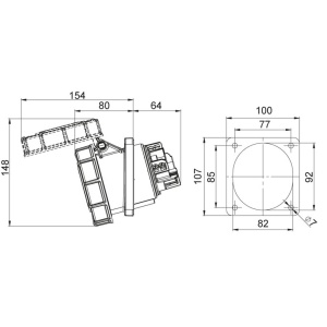 Priza trifazica incastrabila oblica 4 poli 63A 3P+E 6h CEE 380V IP67 107x100mm - Img 2