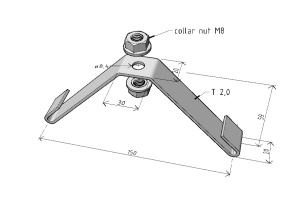 Suport central 150x59mm pentru canal cablu din sârmă 150mm prindere cu tijă filetată M8, susținere maxim 50 kg - Img 3