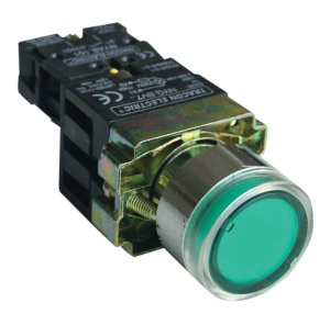 Buton verde, iluminat, cu rezistor, bec glim