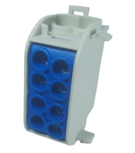 Clemă de distribuție - derivație albastră Cu-Al 152A / 101A pe șină DIN 1 pol 2 intrări / borne (16+25mm²) si 2 ieșiri (16+25mm²) 1000V AC/DC - Img 3