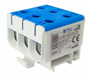 Clema terminala conexiune 1 pol albastra Cu-Al 6 gauri 2.5-50mm² montare pe sina DIN 35mm 220A (Al) 245A ( Cu) cu surub imbus