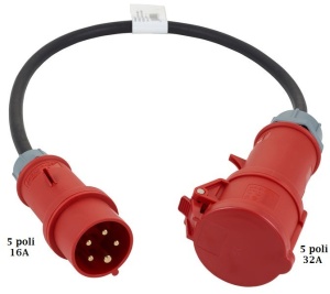 Cordon adaptor industrial flexibil 1 metru CEE 5x2.5mm H07RN-F 400V intrare fisa stecher 5 poli 16A iesire priza 5 poli 32A IP44 - Img 2