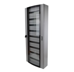 Cutie distrib.metalică cu uşă curbată din sticlă securizată