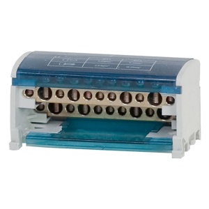 Distribuitor conexiuni 2 poli cu 11 gauri 125A 500V 100x51x45mm prindere pe sina DIN - Img 2