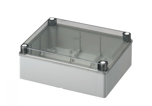 Doza aplicata transparenta 240x190x90mm IP56 pentru distributie jonctiune ABS rezistenta UV fara presetupe margini netede