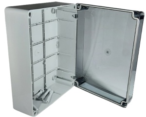 Doza aplicata transparenta 380x300x120mm IP56 pentru distributie jonctiune ABS rezistenta UV fara presetupe margini netede - Img 3