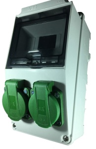 Panou electric din plastic echipat cu 2 prize monofazice schuko 16A 210x110x112mm IP44 organizare de santier fara sigurante si fara legaturi ( fara fire)
