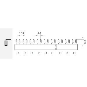 Pieptene busbar tip furca 1 pol 12 module 63A 210mm 12mm² - Img 2