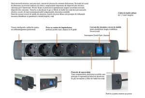 Prelungitor 1.5m cablu H05VV-F cu 8 prize schuko intrerupator si protectie supratensiune max 3500W IP20 - Img 2