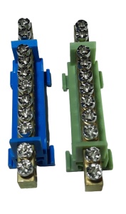 Set cleme bloc terminal barete pentru impamantare si nul albastra si verde pe sina 11 gauri max 16mm2 63A - Img 2