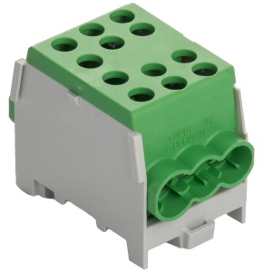 Clema de distributie derivatie 1 pol pe sina DIN omega 3 intrari ( 1x35+2x25mm2) pe fiecare parte, verde pentru impamantare - Img 2