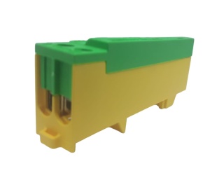 Clema terminala galben-verde PE 80A 690V 2x1,5 - 10/16 mm² si 8 x 1,5 - 6 mm² derivatie distributie impamantare, montare pe sina - Img 2