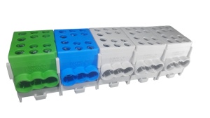 Cleme de distributie derivatie pentru conexiuni trifazice 25mm²/35mm² Cu-Al montaj pe sina DIN 100A 6 intrari per pol/clema - Img 2