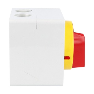 Intrerupator 32A 11kw 0-1 ON-OFF 3 poli IP65 90x90mm cu came industrial aplicat casetat cu maner galben rosu - Img 3